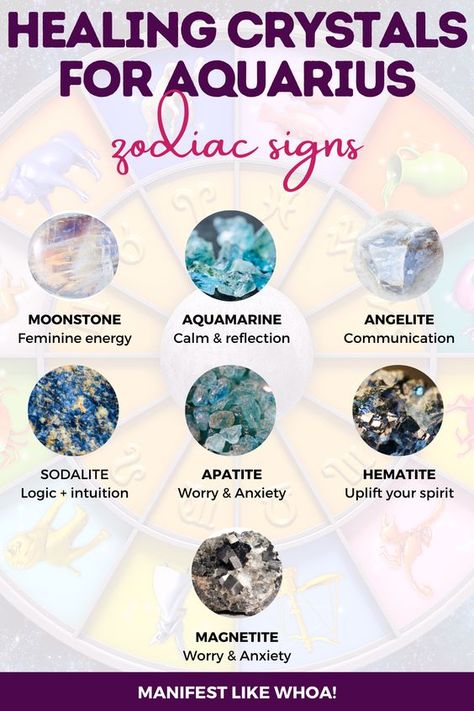 Best Healing Crystals & Gemstones for Aquarius (Astrology Zodiac Crystals for Aquarius Season) #astrology #horoscopes #numerology #tarot Crystals For Aquarius Zodiac, Aquarius Gemstones, Crystals For Aquarius, Aquarius Crystals, Crystal Meanings Charts, Zodiac Gemstones, Numerology Tarot, Zodiac Crystals, Crystal Magick