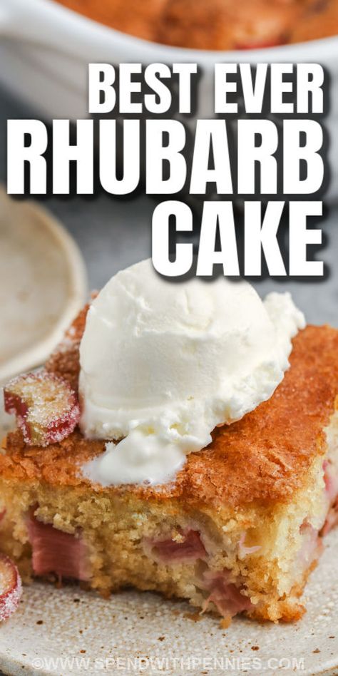 Rhubarb Cream Cake Recipe, Easy Rhubarb Recipes, Rhubarb Desserts Recipes, Rhubarb Crunch, Rhubarb Cake Recipes, Best Rhubarb Recipes, Yellow Cake Mix Recipes, Pretzel Dogs, Custard Cake Recipes