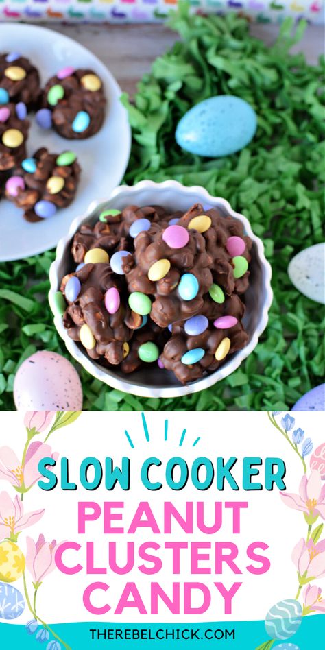 Slow Cooker Peanut Clusters Candy Recipe Slow Cooker Peanut Clusters, Easter Crockpot, Easter Candy Recipes, Crockpot Candy Recipes, Slow Cooker Candy, Easy Easter Treats, Peanut Clusters, Crockpot Candy, Easy Easter Desserts