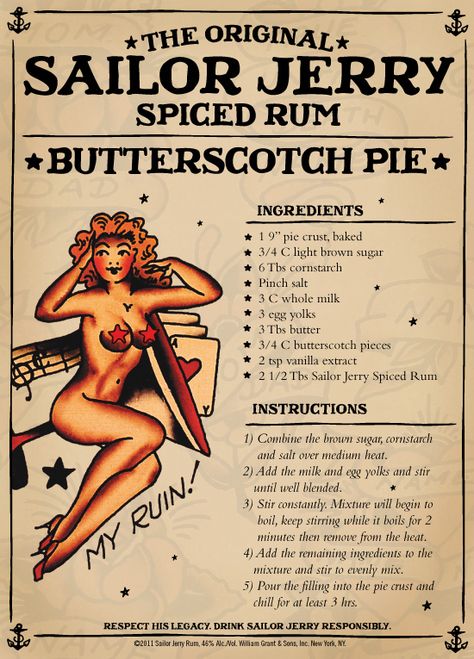 Spiced Rum Recipes, Sailor Jerry Rum, Butterscotch Pie, Rum Recipes, Cake Mug, Cheese Pie, Sailor Jerry, Sweet Pie, Old Fashioned Recipes