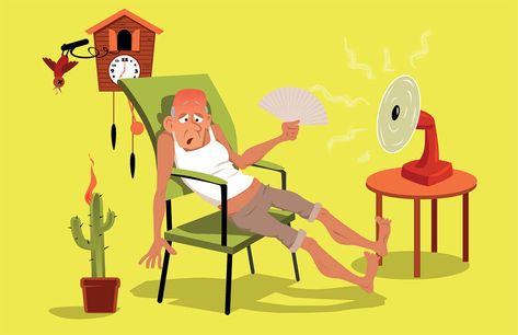 Weather Art, Quirky Humor, Fitness Logo Design, Thumbnail Design, Feeling Hot, Man Sitting, People Illustration, Free Vector Art, Hot Days