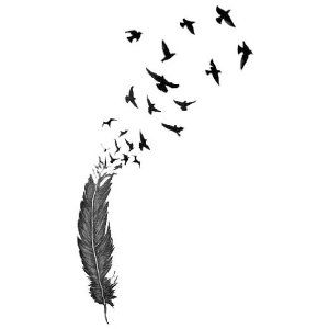 I'm seriously thinking about doing this but turn it upside down and start it just below my hairline on the back of my neck with "She flies with her own wings, to the stars through difficulty" in Cherokee script along the length of it or somewhere nearby. Feather Tattoo Meaning, Feather With Birds Tattoo, Bird Tattoo Wrist, Feather Bird, Bestie Tattoo, Illustration Kunst, Kunst Tattoos, Bird Tattoos, Geniale Tattoos