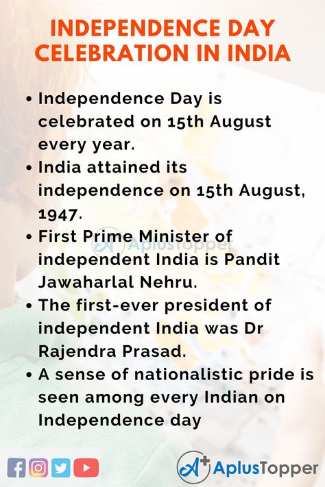 10 Lines on Independence Day Celebration in India for Students and Children in English - A Plus Topper Independence Day Speech For Kids, Lines On Independence Day, National Anthem Of India, Independence Day Songs, Independence Day Speech, Independence Day Activities, Patriotic Activities, Essay Writing Examples, English For Students