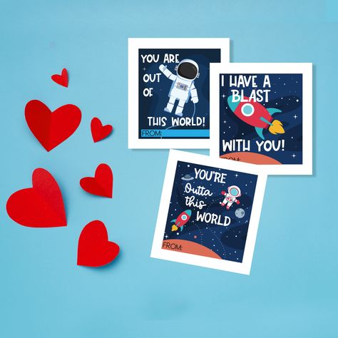 Space Themed Valentines, Outer Space Valentines, Space Valentines, Creative Valentines Day Ideas, Pokemon Valentine, Free Printable Valentines Cards, Printable Valentine Cards, Valentines Day Cards Diy, Emoji Valentines