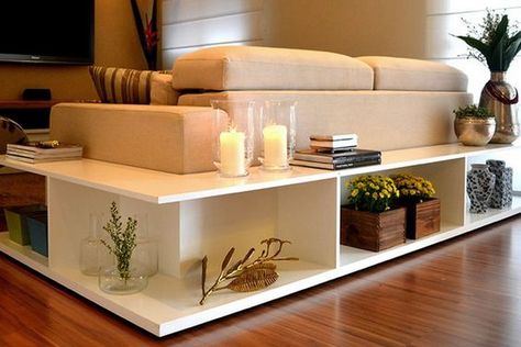 20 Great Ways to Make Use Of The Space Behind Couch For Extra Storage And Visual Depth 2017 Meja Sofa, Table Behind Couch, Behind Couch, Diy Sofa Table, Diy Couch, Diy Sofa, Living Room Storage, Design Case, 인테리어 디자인