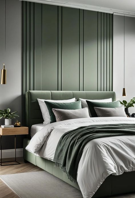 29 Sage Green and Grey Bedroom Ideas: Chic Decor 19 Green Combination Bedroom, Green And Grey Bedroom, Sage Bedroom, Queen Sized Bedroom, Sage Green Bedroom, Gold Bedroom, Green Bedroom, Green Walls, Grey Bedroom