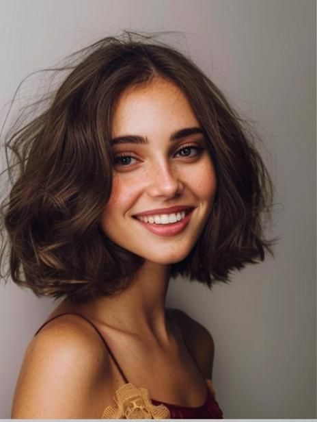 Chic Wavy Bob Haircuts: Effortlessly Stylish Looks for Every Face Shape Brown Wavy Bob Hair, Bob Haircut Wavy Hair, Thick Wavy Haircuts, Wavy Bob Haircut, Wavy Bob Long, Brown Bob Hair, Short Haircuts For Ladies, Cool Hair Designs, Chestnut Brown Hair