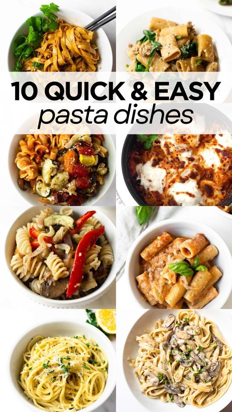 Whether you're juggling a busy weeknight or planning ahead for lunches, this collection of easy pasta dinner recipes has you covered. These quick pasta dishes feature simple ingredients with minimal prep, and include some favorite one-pot wonders! Bonus: These pasta recipes are under 35 minutes! Single Pasta Recipes, Minimal Ingredient Pasta Recipes, Pasta For Two Recipes, Pasta Dinner Recipes Easy, Easy Pasta Recipes Few Ingredients, Healthy Pasta Dinner Recipes, Quick Easy Pasta Recipes, Pasta Recipes For One, Simple Pasta Dishes