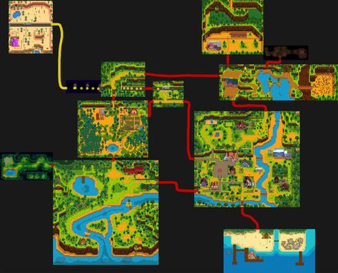 Steam Community: Stardew Valley. Quick Stardew Valley map made from 15 ingame screenshots. Nothing fancy. Stardew Valley Map, High Definition Wallpapers, Map Games, Pixel Art Design, Stardew Valley, Game Development, Design Inspo, Game Design, Animal Crossing