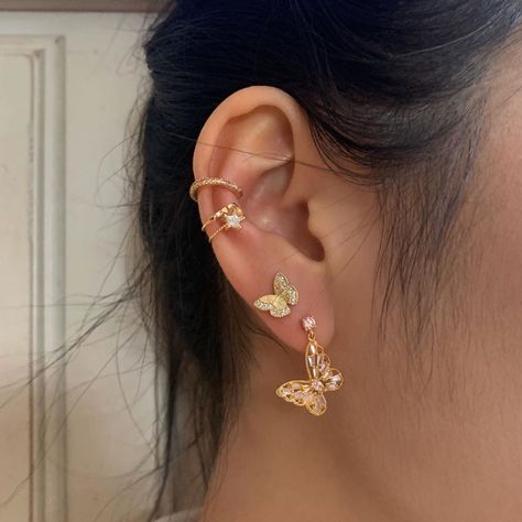 Cartilage Ear Cuff, Ear Cuff Jewelry, Cuff Jewelry, Alloy Earrings, Punk Jewelry, Crystal Stars, Butterfly Earrings, Trendy Accessories, Pink Crystal