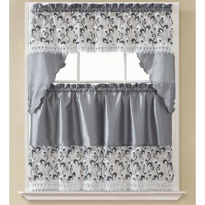 August Grove Manningtree 3 Piece Kitchen Curtain Set | Wayfair Grey Kitchen Curtains, Embroidery Kitchen, Swag Curtains, Kitchen Curtain Sets, Tier Curtains, Kitchen Valances, Kitchen Curtain, Cafe Curtains, Curtain Designs