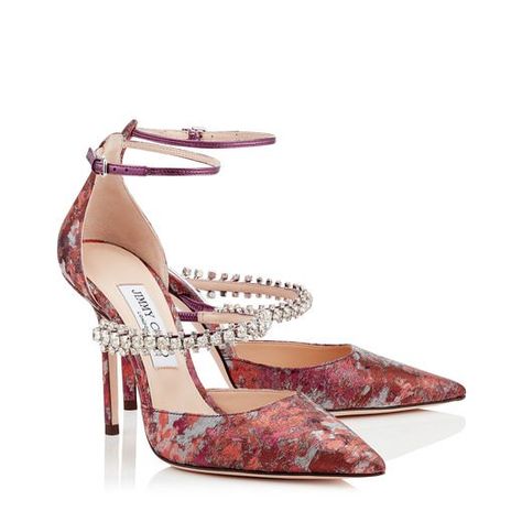 BOBBIE 100Rosewood Mix Painterly Brocade Pointy Toe Pumps with Crystal StrapSALE PRICE $1,095 Hak Tinggi, Couple Shoes, Jimmy Choo Heels, Stunning Shoes, Fancy Shoes, Jimmy Choo Shoes, Aesthetic Shoes, Fashion Heels, Gorgeous Shoes