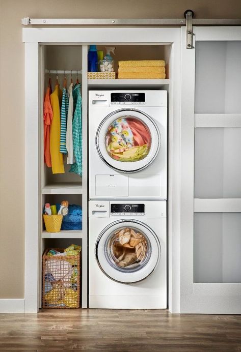 Stacking Laundry, Euro Laundry, Washer Dryer Closet, Laundry Room Stackable, Washer Dryer Laundry Room, European Laundry, Ocean Villa, Laundry Cupboard, Stacked Laundry Room