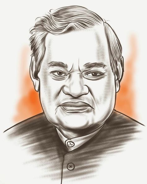 Freedom Fighters Of India, Atal Bihari Vajpayee, Legend Drawing, Indian Legends, Bengali Art, Famous Person, Buddha Art Painting, School Painting, Celebrity Drawings