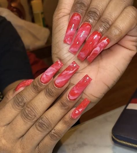 Red Marble Nail Designs, Red And White Marble Nails, Red And Black Marble Nails, Orange Marble Nails, Red Marble Nails, Red And White Marble, White Marble Nails, Marble Acrylic Nails, Orange Marble