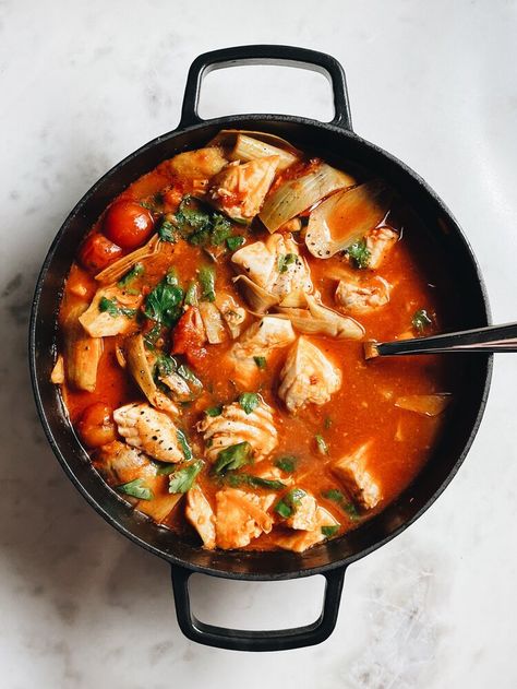 brodetto di pesce | italian fish stew in tomato broth with artichokes — italian enough Tomato Fish Stew, Fish In Tomato Broth, Tomato Fish Soup, Brodetto Recipe, Italian Fish Recipes, Italian Fish Stew, Italian Fish, Seafood Chowder, Tomato Broth