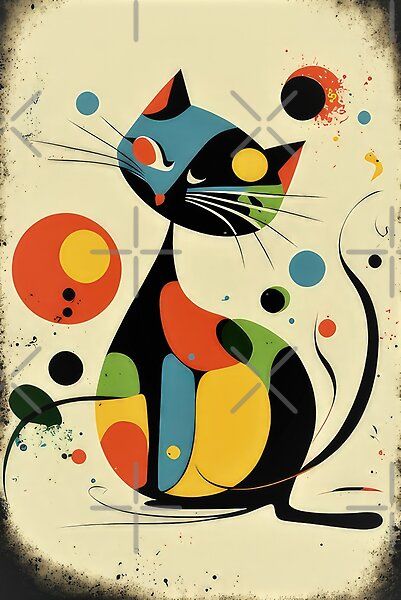 Beautiful, colorful abstract portrait of a cat. Abstract Cat Painting, Mid Century Colorful, Abstract Cat Art, Abstract Cats, Modern Cat Art, Pop Art Cat, Art Deco Artwork, Mid Century Cat, Abstract Cat