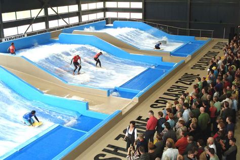 FlowRider Double | the ultimate surf machine | Wave Loch  We are getting one at Kata Beach, Phuket!! Indoor Surf Pool, Jiu Jitsu Gym, Surf Pool, Water Playground, Retail Space Design, Sport Park, Wave Pool, Surf House, Most Beautiful Gardens