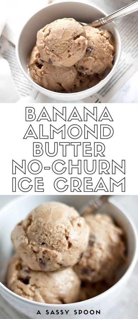 2-Ingredient Banana Almond Butter Ice Cream. A deliciously sweet no churn ice cream made with bananas and almond butter! No ice cream maker needed. A great way to use ripe bananas! via /asassyspoon/ Almond Butter Ice Cream, Use Ripe Bananas, Elle Greenaway, Banana Almond Butter, Smoothie Bowl Vegan, Churn Ice Cream, Smoothies Vegan, Vegan Ice Cream Recipe, Nice Cream Recipe