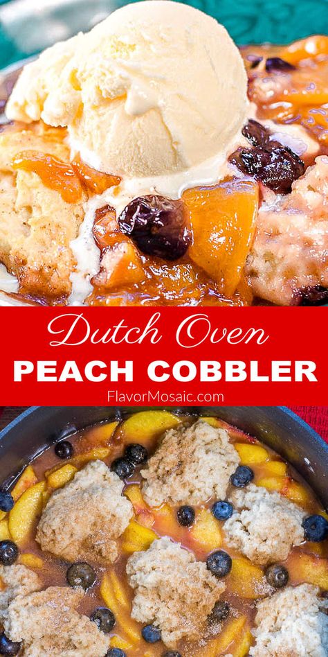 Le Creuset Dutch Oven Recipes, Cobbler With Fresh Peaches, Peach Cobbler With Fresh Peaches, Oven Peach Cobbler, Dutch Oven Cobbler, Dutch Oven Peach Cobbler, Dutch Oven Desserts, Dutch Oven Recipes Cast Iron, Le Creuset Recipes