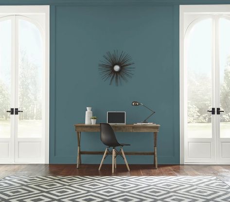 Sophisticated Teal – May Color of the Month | Colorfully BEHR Behr Color Trends, Light Pink Paint, Teal Front Doors, Teal Paint Colors, Teal Rooms, February Colors, Ranch Houses, Pink Paint Colors, Behr Colors