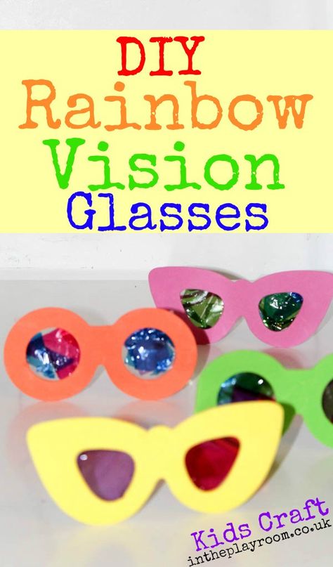 How to make diy rainbow glasses for kids. So fun to make and wear! Rainbow Diy Crafts, Diy Sunglasses, Hello Holiday, Fun Activities For Toddlers, Vision Glasses, Diy Rainbow, Summer Crafts For Kids, Stem For Kids, Animal Crafts For Kids