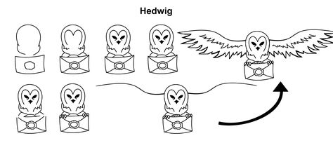 Step-by-step tutorial to draw Hedwig from Harry Potter. How To Draw Hedwig, How To Draw Hedwig Step By Step, Hedwig Drawing Easy, How To Draw Harry Potter Step By Step, Harry Potter Hedwig Drawings, Hedwig Drawing, Harry Potter Drawings Easy, Harry Potter Art Projects, Harry Potter Sketch