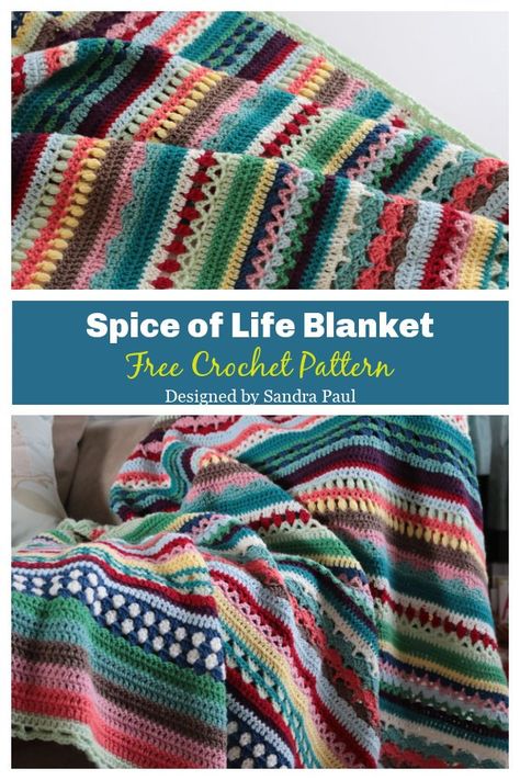 Colorful Crochet Blanket Pattern Free, Crochet Scrap Yarn Blanket, Crochet Sampler Afghan Pattern, Crochet Blanket Patterns Unique, Crochet Sampler Afghan, Colourful Blanket, Patterned Blanket, Crochet Sampler Blanket, Unique Crochet Blanket