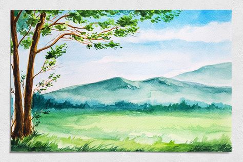 Landscapes Watercolor, Spring Landscapes, Landscape Painting Watercolor, Spring Scenery, Watercolor Spring, Spring Meadow, Watercolor Paintings For Beginners, Landscape Designs, Spring Landscape