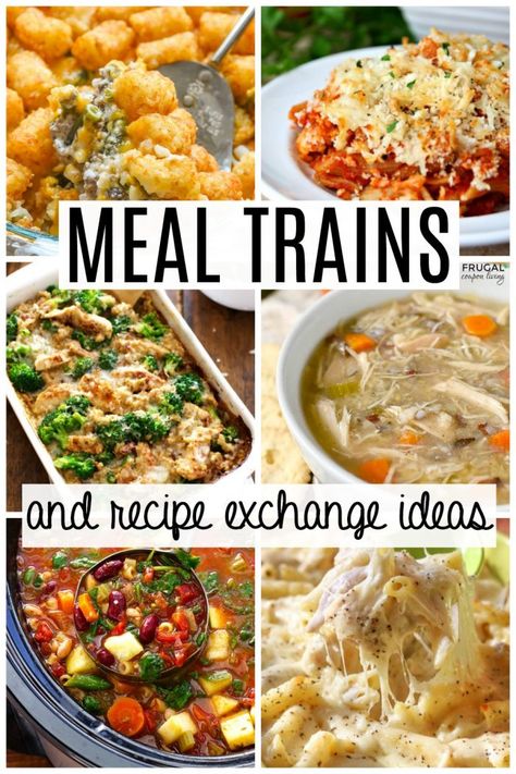 Easy Bake and Take Recipes + Meal Prep Dinners. Host a Girls Night Out. Find Recipe Ideas for a Neighbor Meal Exchange. Questions answered like what is a meal train, how to exchange meals during social distancing, dump dinners, meal neighbor gifts & more. #FrugalCouponLiving #socialdistancing #mealexchange #girlsnightout #easyrecipes #recipes #bakeandtake #dumpdinners #exchange #quarantine #dinner #mealtrain #neighbors #neighbor #neighborgifts #easyrecipes #casseroles #dinnerprep #mealprepdinner Best Take And Bake Meals, Best Mealtrain Meals, Recipe Exchange Ideas, Meals Train Ideas, Neighbor Dinner Ideas, Meals For Shut Ins, Food Train Meal Ideas, Easy Meal Train Meals, Meals To Take To Someone After Surgery