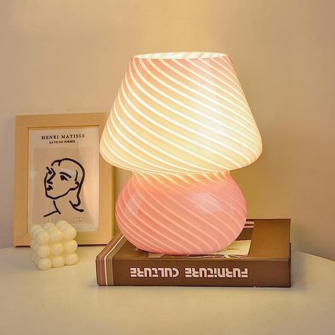 Light Aesthetic Room Decor, Glass Bedside Lamps, Cute Night Lights, Pink Mushroom, Small Bedside, Mood Lamps, Mini Lamp, Nightstand Lamp, Small Table Lamp