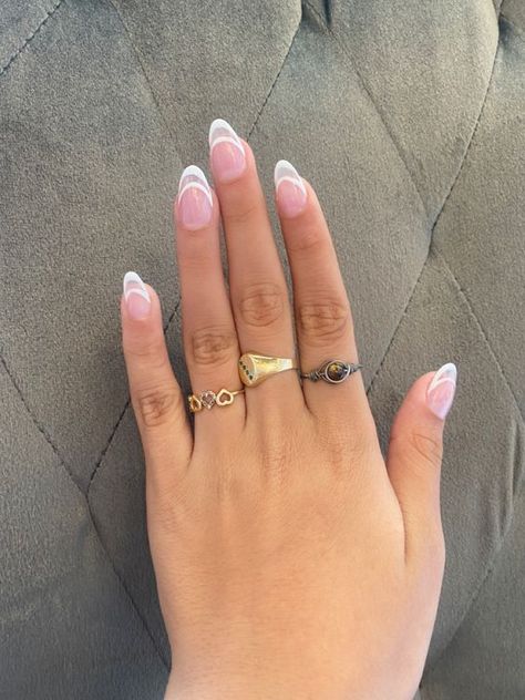 French Yup Nails, French Tip Nails With Line Under, Elevated French Tip, French Oval Acrylic Nails, French Tip With Line Under, Negative Space French Nails, Negative Space French Tip, Double Lined French Tip, Nails Acrylic French Tip Design