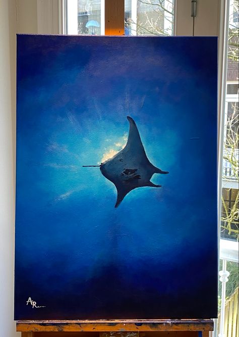 By A.R. Manta Ray Painting, Gouache Techniques, Freedom Artwork, Ocean Life Art, Shark Art, Easy Canvas Art, Small Artwork, Canvas Painting Designs, Art Painting Gallery