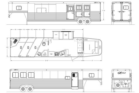 Living Quarters Horse Trailers - Endeavor 8316, 8416 LQ Class Layout, Horse Truck, Horse Trailer Living Quarters, Towing Vehicle, Diy Horse, Trailer Plans, Trailer Living, Trailer Build, Van Build