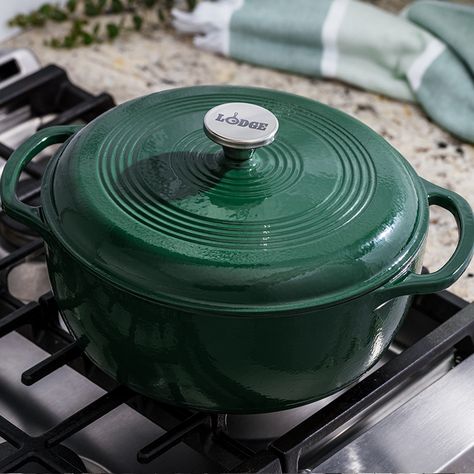 Essential Enameled Cast Iron Dutch Oven | Shop Online | Lodge Cast Iron Lodge Enamel Dutch Oven, Lodge Dutch Oven, Camp Cooking Recipes, Apartment Wishlist, Twice Baked Potatoes Casserole, Enamel Dutch Oven, Iron Recipes, Lodge Cast Iron, One Skillet Meals