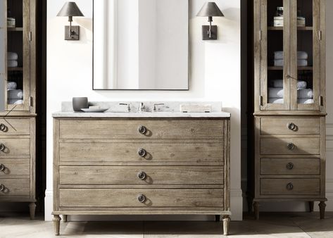 Restoration Hardware 48 Inch Bathroom Vanity, 36 Inch Vanity, Old Room, Master Decor, Powder Rooms, Storage Mirror, Medicine Cabinet Mirror, Furniture Vanity, Bath Storage