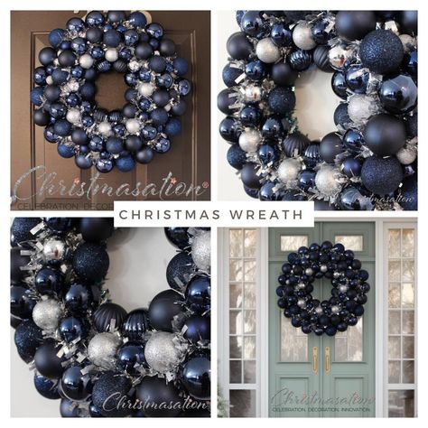 This Navy Blue and Silver Bauble Wreath is the perfect decorating piece for holidays, parties, or events. https://etsy.me/47db7LJ #ornamentwreath #ballwreath #baublewreath #bluebaublewreath #partywreath #bluebaubles Bauble Wreath, Blue Baubles, Silver Baubles, Ball Wreath, Ornament Wreath, Blue And Silver, Wreath, Navy Blue, Holidays