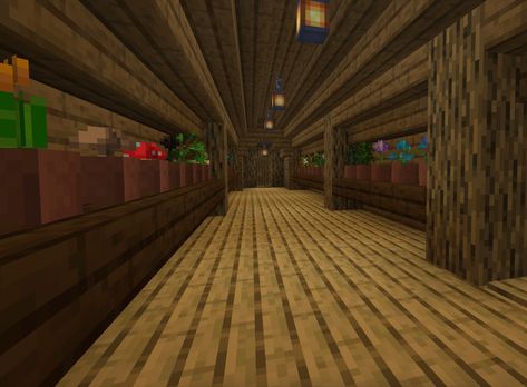 Minecraft Corridor, Corridor Ideas, Minecraft Survival, Survival Mode, Minecraft Creations, Flower Display, Potted Plants, Minecraft, Plants