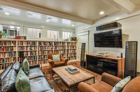 Basement Library, Library Goals, 1920 Bungalow, Kids Playroom Ideas, Cozy Home Library, Cozy Books, Craftsman Home Interiors, Cozy Basement, Basement Apartment