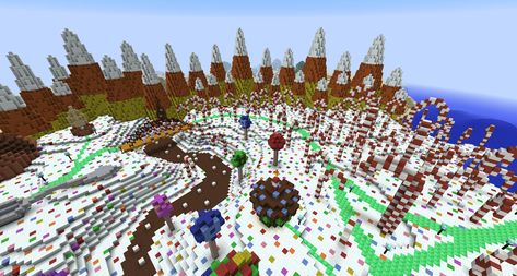 Minecraft Candyland, Candy Minecraft, Candy Village, Minecraft P, Candy Mountain, Mc Ideas, Fantasy Village, Minecraft Christmas, Minecraft Plans