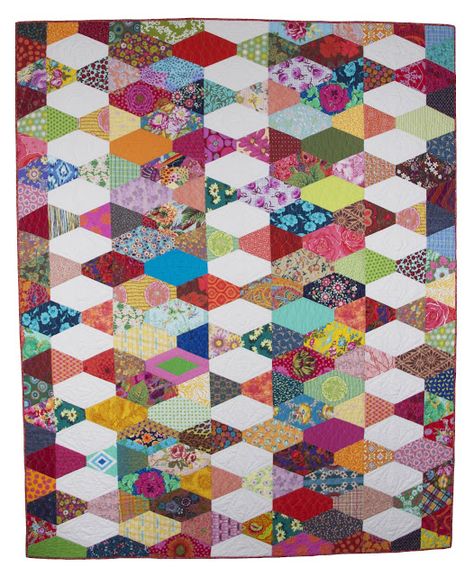 Victorial Findley Wolf Tumbler Quilts, Tumbler Quilt, Quilt Modernen, Picture Quilts, Pretty Quilt, Tumbler Template, Cat Quilt, Hexagon Quilt, Colorful Quilts