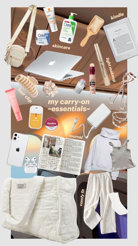 my carry-on essentials🌅✈️💫🌧️ #travel #airportoutfit #travelaesthetic #moodboard #outfitinspo #essentials #bagessentials #travelessentials Carry On Aesthetic Travel, Travel Essentials On Plane, Airport Purse Essentials, Bali Travel Essentials, Holiday Carry On Essentials, What To Pack For The Plane Carry On Bag, Road Trip Carry On, Whats In My Carry On Bag Aesthetic, What To Pack For Airplane Carry On Bag