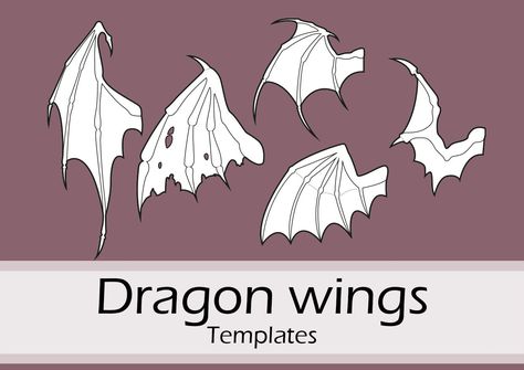 A set of digital templates (PDF) that you can print out and use to make your own dragon wings out of your material of choice.  There's a total of 5 different shapes of wings in this set, and all of those are included in 4 sizes; S, M, L and XL. So that's a total of 20 wing templates! The size S is best suitable for an (art) doll for example, and the XL is for big life size wings.  M and L are inbetween. Check the first two pages of the PDF to see which page(s) you will need to print for your fav How To Draw Dragon Wings On A Person, Dragon Wings Pattern, Dragon Wing Template, Folded Dragon Wings, Dragon Wings Reference, Dragon Wings Drawing Reference, Dragon Wings Drawing, Dragon Template, Wings Template