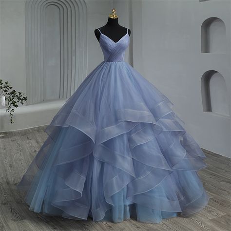 Boho Quinceanera, Tulle Pattern, Blue Tulle Prom Dress, Dresses Ruffles, Quinceanera Dresses Blue, Pretty Quinceanera Dresses, Theme Dress, Prom Ball Gown, Boho Dresses