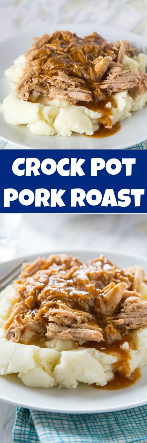 Slow Cooker Pork Roast - crock pot season is here, and it is time for pure comfort food!  Super easy pork roast made in the crock pot with just a few simple ingredients.  It is great for any night of the week. Easy Pork Roast, Pork Roast With Gravy, Crock Pot Pork Roast, Roast With Gravy, Crockpot Pork Roast, Slow Cooker Pork Roast, Pork Roast Recipes, Crockpot Roast, Crockpot Pork