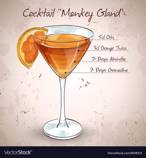 Monkey Gland, Cocktails Drawing, Bartender Drinks Recipes, Keto Coffee Recipe, Cocktails Vector, Beer Menu, Travel Bar, Refreshing Drinks Recipes, Alcoholic Cocktails