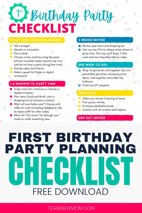 Is your baby’s first birthday fast approaching? Don’t worry if you’re overwhelmed by all the preparations and decisions you need to make; this step-by-step checklist for planning your baby’s 1st birthday party is here to help! With detailed steps and helpful tips, this guide will make sure you dot all the i's and cross all the t's, so you can enjoy a hassle-free and memorable celebration! 1st Birthday Planning Checklist, 1st Birthday Party Snack Table, First Birthday To Do List, First Birthday Checklist Baby, First Birthday Timeline, 1st Birthday Program Flow, First Birthday Celebration Ideas, Birthday Party Checklist 1st, 1st Birthday Checklist