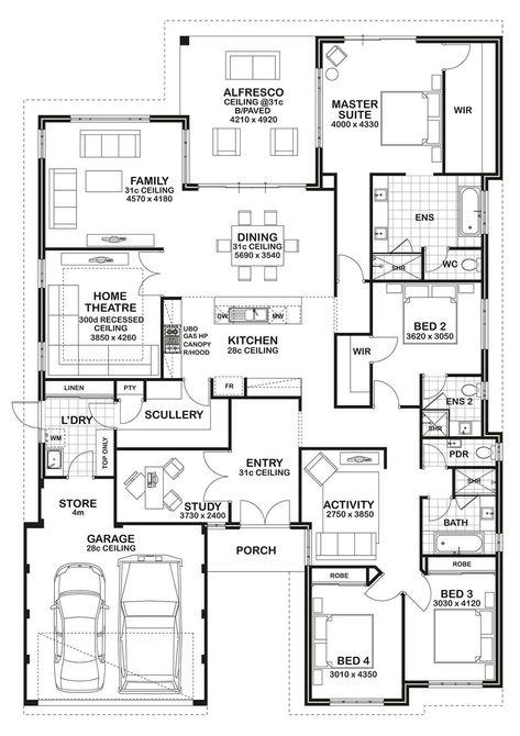 Gemmill Homes: The Cointreau Dröm Hus Planer, 4 Bedroom House Plans, Home Design Floor Plans, Home Floor Plans, House Blueprints, 4 Bedroom House, Bedroom House Plans, New House Plans, Modern House Plans