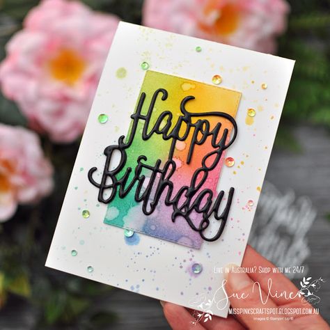 Project created using Happy Birthday Thinlet die from Stampin' Up!® by Sue Vine | MissPinksCraftSpot | Stampin' Up!® Australia Order Online 24/7 | #happybirthday #rainbow  #handmadecard #rubberstamp #stampinup #suevine #misspinkscraftspot #stampinupdemonstrator Birthday Photobooth Ideas, Birthday Photobooth, Photobooth Ideas, Happy Birthday Gorgeous, Pink Crafts, Splash Of Colour, Birthday Cards Diy, Stamping Up Cards, Happy Birthday Card