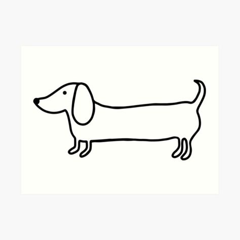 Woof woof tous les amoureux des chiens! Voici mon joli dessin de teckel noir simple. J'espère que vous l'aimerez autant que moi. • Des millions d'œuvres originales, imaginées par des artistes indépendants. Trouvez votre bonheur. Weiner Dog Doodle, Dachshund Painting Easy, Dachshund Drawing Easy, Wiener Dog Drawing, Sausage Dog Drawing, Simple Dog Drawing, Drawing Dachshund, Dachshund Sketch, Dachshund Drawing